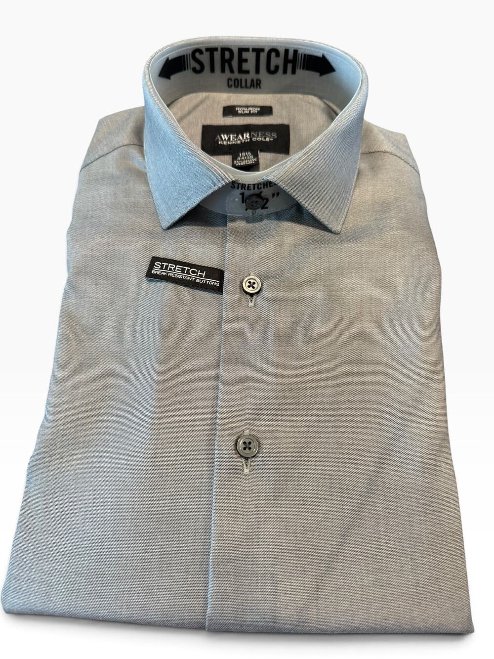 New Kenneth Cole Men’s 15.5 34/35 Slim Fit Gray Stretch Dress Shirt
